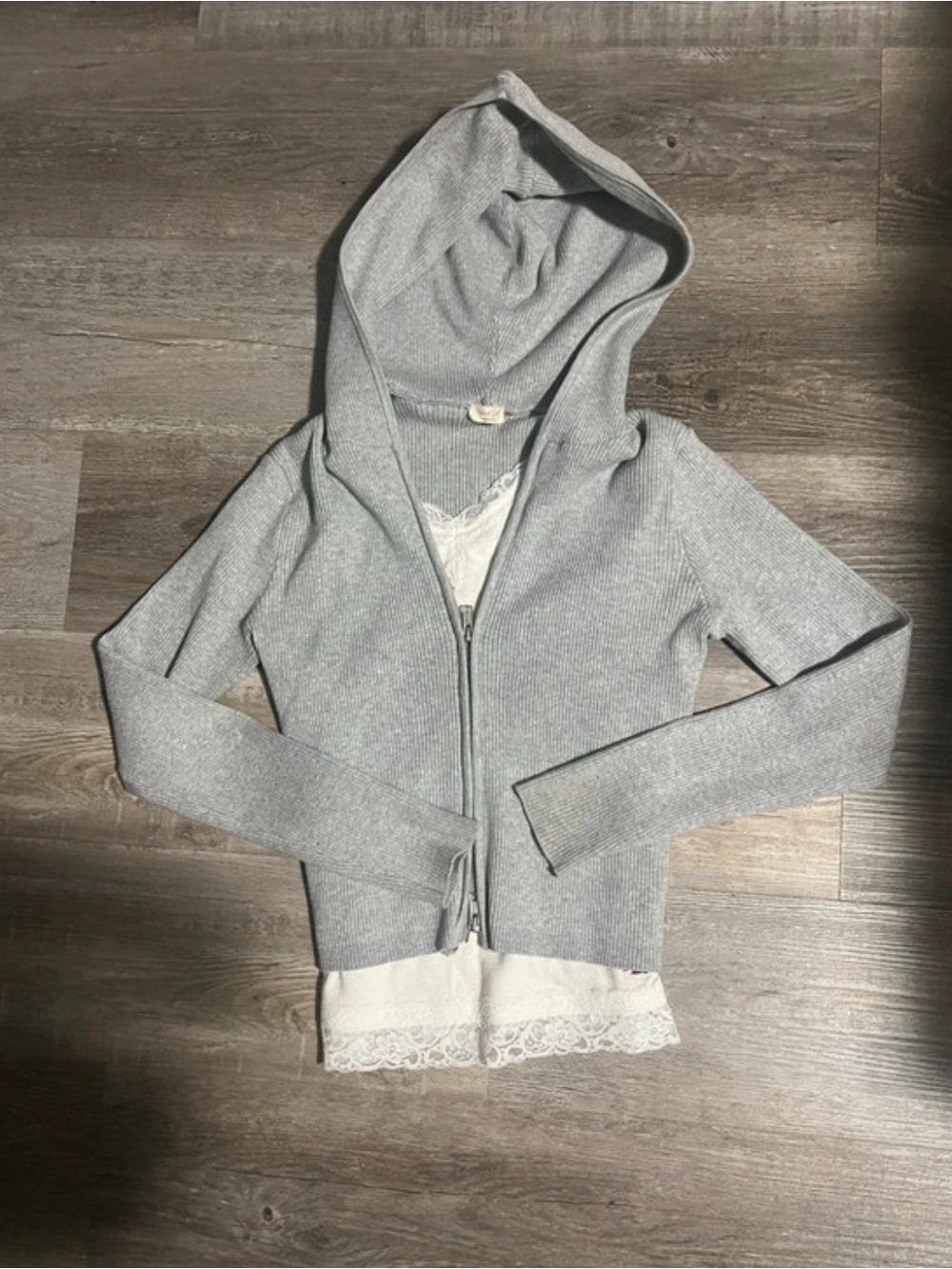 Gray Hooded Zip Sweater